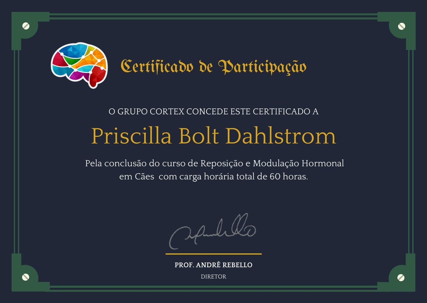 Certificado: Reposição e Modulação Hormonal em Cães — Grupo Cortex