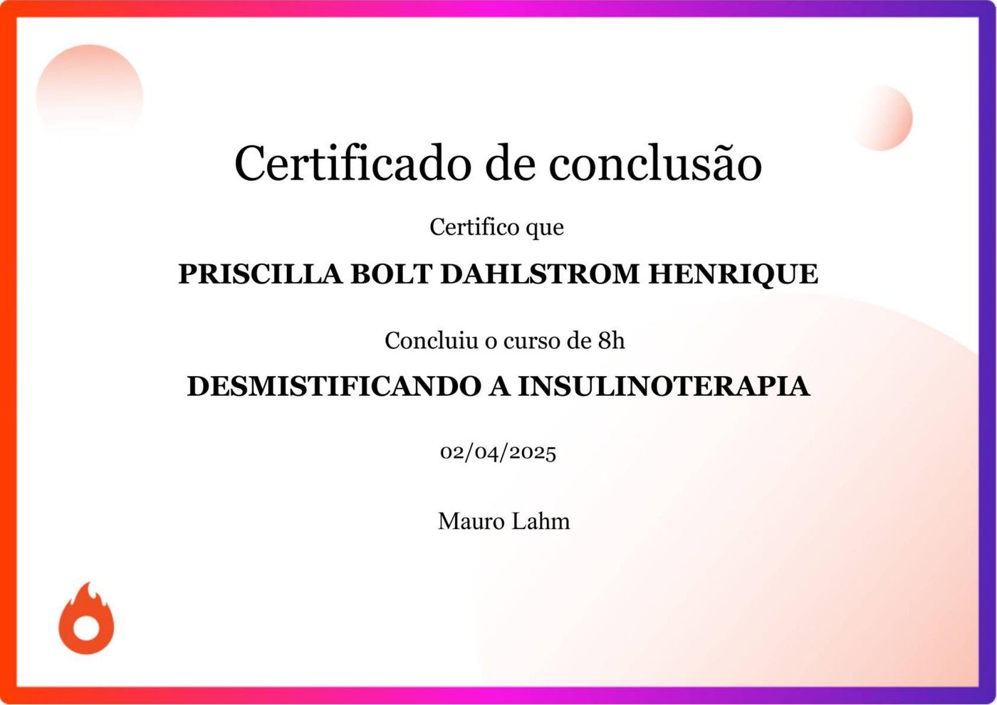 Certificado: Desmistificando a insulinoterapia — Mauro Lahm