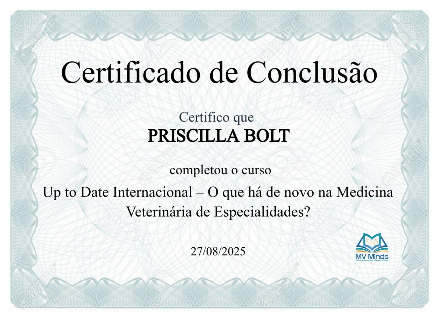 Certificado: Up to Date Internacional: o que há de novo na Medicina Veterinária de Especialidades? — MV Minds